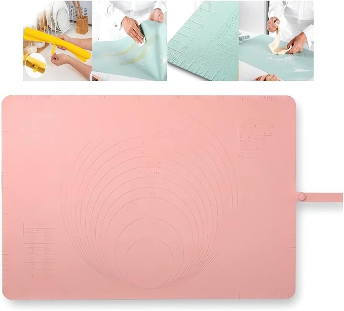 Extra Large Kitchen Silicone Pad - 2023 New Non Slip Non Stick Silicone Pastry Mats for Rolling Out Dough, Baking Mats Silicone for Baking Cookie Sheets, Thick Heat Resistant Mat for Oven Bread (Pink)