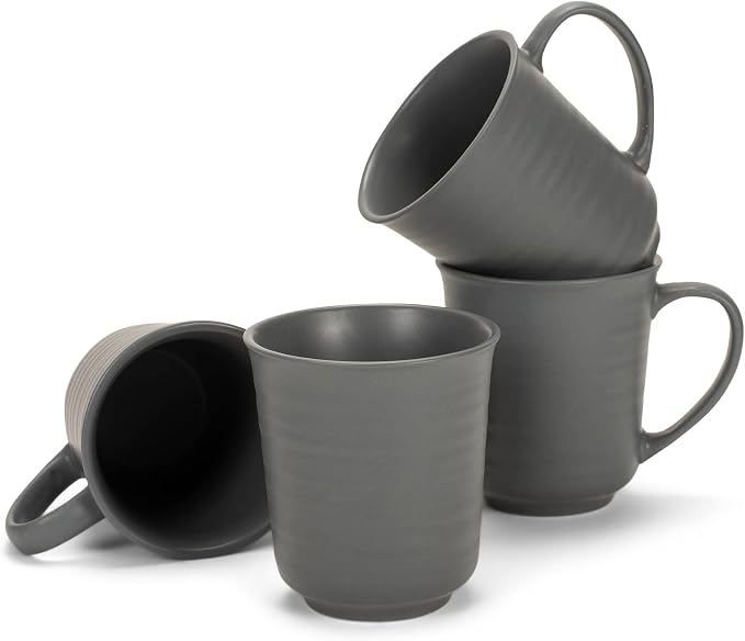 Elanze Designs Black Matte Glaze Finish 17 ounce Stoneware Coffee Cup Mugs Set of 4