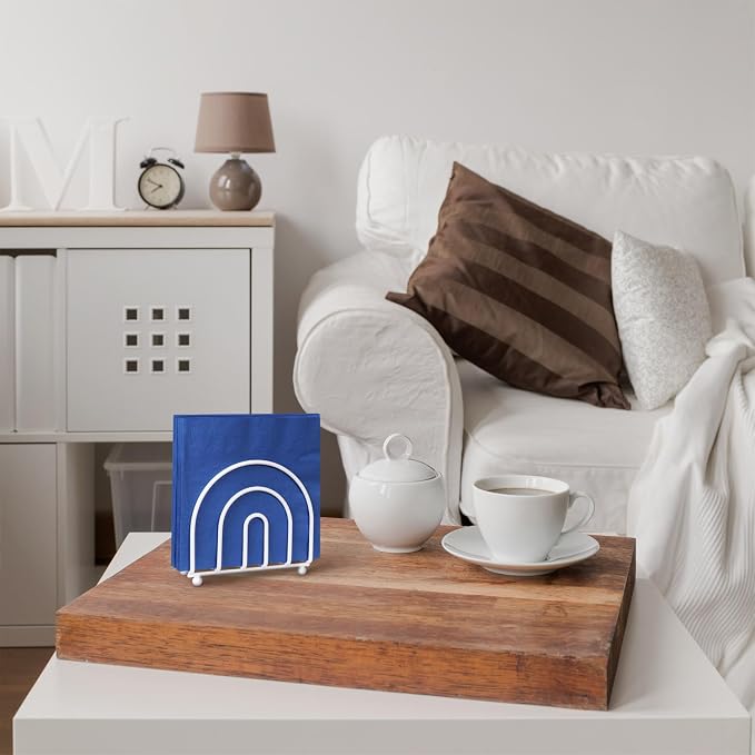 Blue Donuts White Arc Collection Napkin Holder – Napkin Holders for Tables, Modern Napkins Holder, Dining Table Napkin Holders for Kitchen,