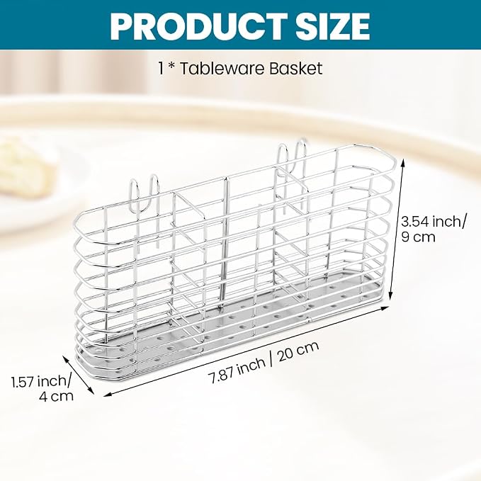 304 Stainless Steel Utensil Drying Rack Holder, 3-Compartment Kitchen Utensil Organizer Flatware Basket with Hooks for Dish Drying Rack, Sink Dish Drainer, Kitchen & Bathroom,7.87 x 1.57x 3.54inch