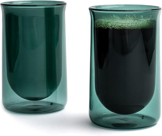 FLUR Tasting Glasses (Set of 2) Perfect for Coffee, Matcha, Tea & More – For Hot or Iced Drinks – Double-Walled Borosilicate Glass – Handmade, Lightweight & Durable – 11oz (Teal)