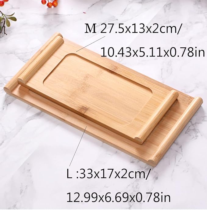 Bamboo Serving Tea Tray Book Scroll Japanese-Style Kung Fu Tea Table Rectangular Tea Accessories (M)