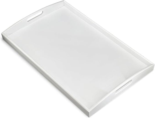 Bam & Boo White Bamboo Serving Tray Extra Large with Handles for Food, Drinks, Storage, Decor, Vanity, Breakfast, Parties, Weddings, Picnics(23.6” x 15” x 2.35”, White)