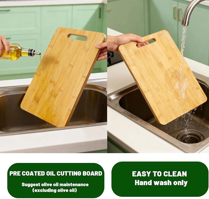 Bamboo Cutting Board Set of 3 for Kitchen | Wooden, Lightweight, Hanging Hole for Easy Storage, Knife Friendly, Food Grade