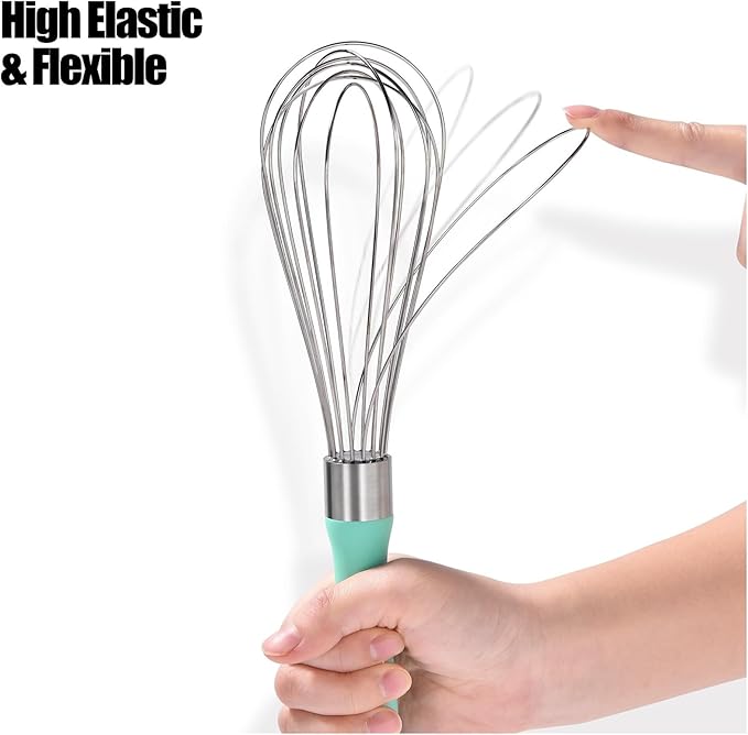 18/8 Stainless Steel Balloon Whisk, Kitchen Whisk for Cooking Handheld Egg Beater with Rust-Proof Sturdy Wires & Non-Slip Silicone Handled(Aqua Sky,M)