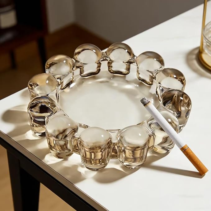 khtumeware Chic Smoky Bubble Glass Candle Dish – Modern Clear Glass Candle Holder for Tealights & Diffusers, Decorative Tray for Home & Tabletop Decor（1 Pack）