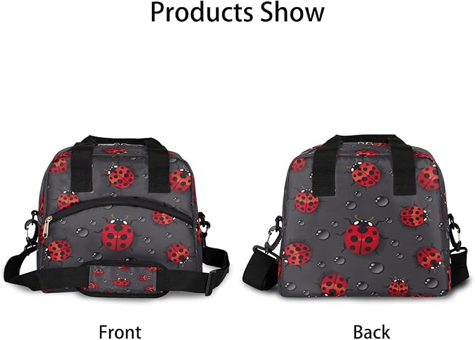 Pardick Funny Animal Ladybug Insulated Lunch Bag with Detachable Shoulder Strap Tote Bag for Women Men Adult Reusable Containers Organizer Thermal Cooler Bag for School Work Travel Lunch Box