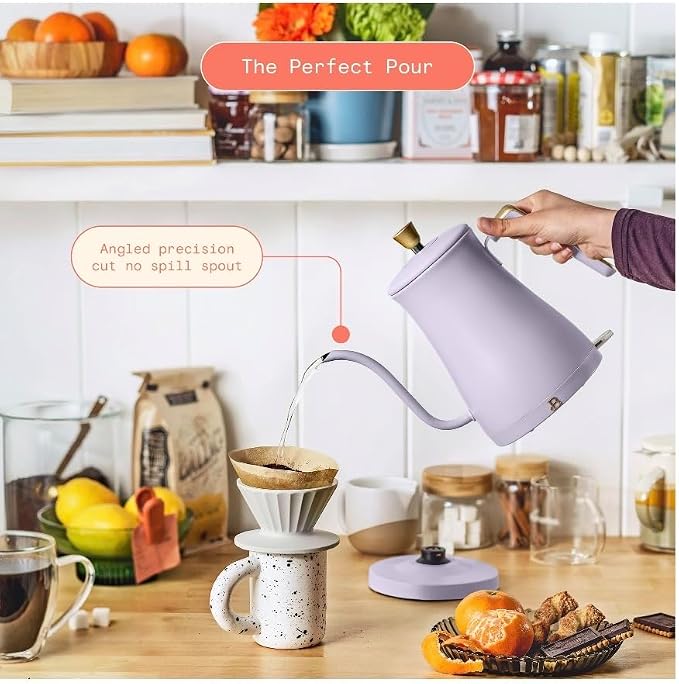 Beautiful Electric Gooseneck Kettle, 1 Liter, 1200W, Stainless Steel Interior, Fast Boil, Precision Pour Spout, Auto Shut-Off & Boil-Dry Protection