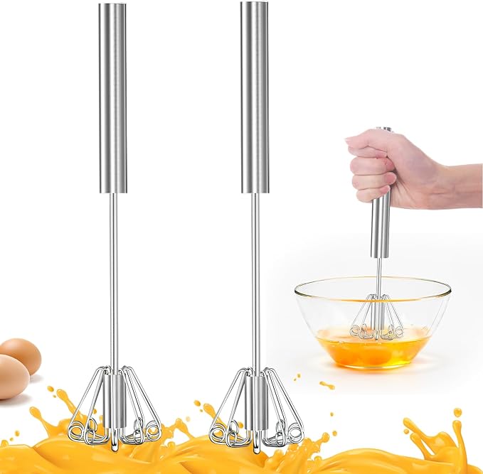 OOKUU Stainless Steel Egg Whisk, Whizzy Whisk, Semi Automatic Wisk Blender for Home - Versatile Tool for Egg Beater, Hand Push Blender, for Blending, Beating & Stirring (2Pack 12in)