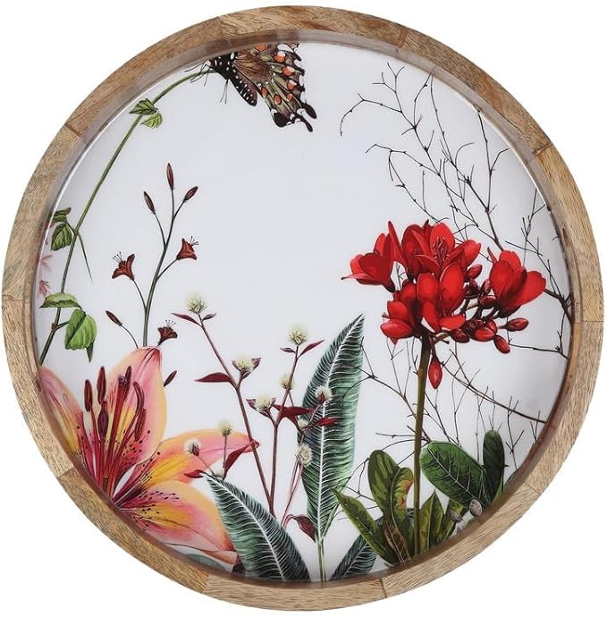 Zenith’s Decor Handmade Wooden Round Shape Tray for Serving Snacks, Appetizer Plate, Multipurpose Breakfast, Coffee Table 32 cm Diameter