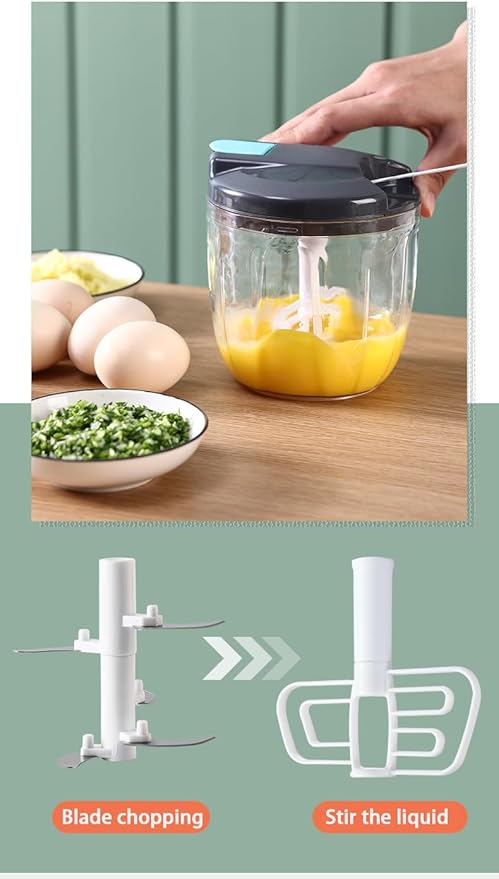 Manual Food Chopper Vegetable Processor, Portable Hand Pull String Garlic Mincer Onion Chopper Cutter for Veggies, Ginger, Fruits, Nuts Kitchen Cooking, Herbs, etc., 900ml, Kitchen Cooking Tool