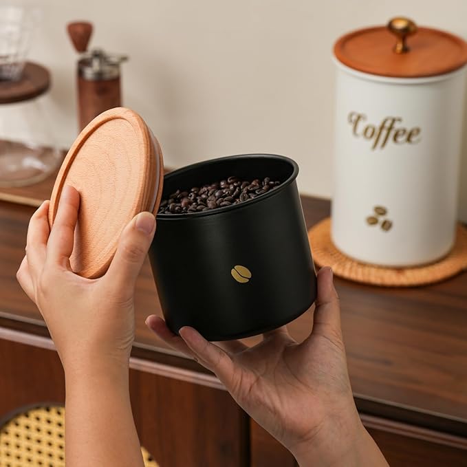 Coffee Canister, 3 pack Large Airtight Coffee Bean Storage Container, Café Grounds Container, Cafe Jar Cafe Holder, Food Storage Container for Flour, Sugar, Tea (Black)