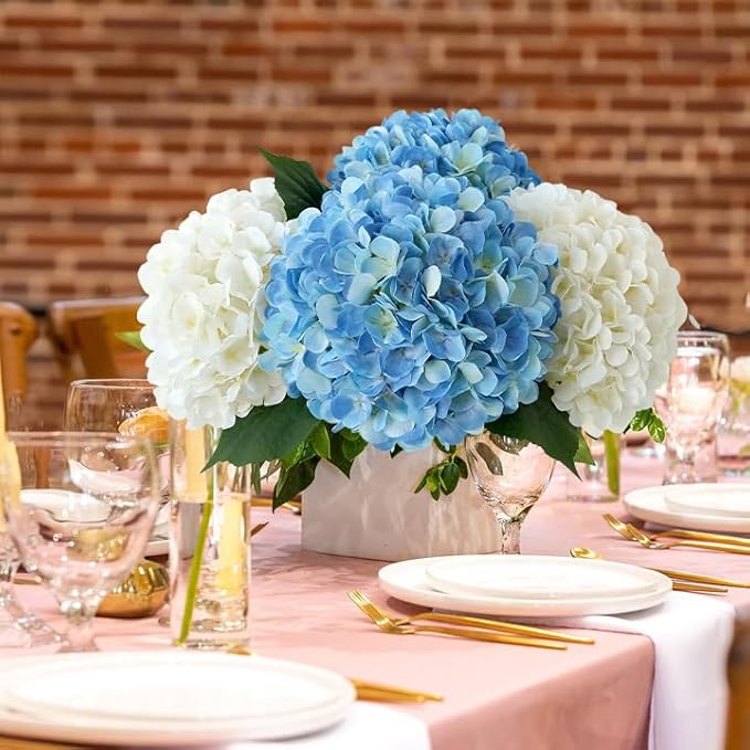 JINWOE White Hydrangea Artificial Flowers, 4Pcs 22" Large Lifelike Faux Silk Flowers, Full Fake Artificial Hydrangeas with Stems for Bouquet Table Centerpieces Home Outdoor