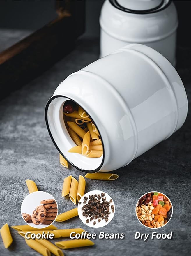 COCOYA 9cup/72oz Ceramic Jar with Airtight Lids (White) | Cookie Candy Bean Sugar Flour Dry Food, Large Porcelain Storage Containers, For Kitchen Countertop Pantry Farmhouse