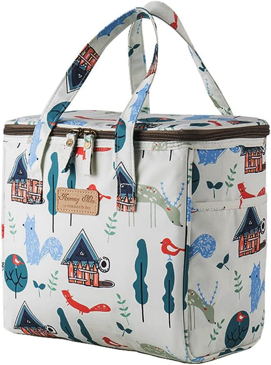 Reusable Waterproof Lunch Tote Bag for Men Women, Large 24-can Adult Lunch Box Thermal Tote Lunch Box with Water Bottle Holder for Work Hiking Picnic Beach (White)