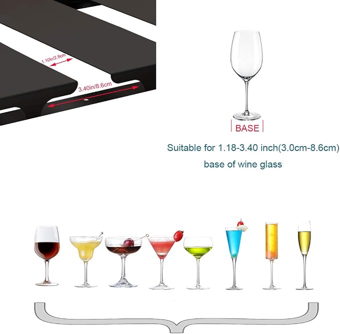 Wine Glass Holder Under Shelf or Cabinet, Stainless Steel 16.5 Inch Stemware Rack, Glassware Drying Hanger, Metal Hanging Organizer for Bar Restaurant, Matte Black, 4 Row