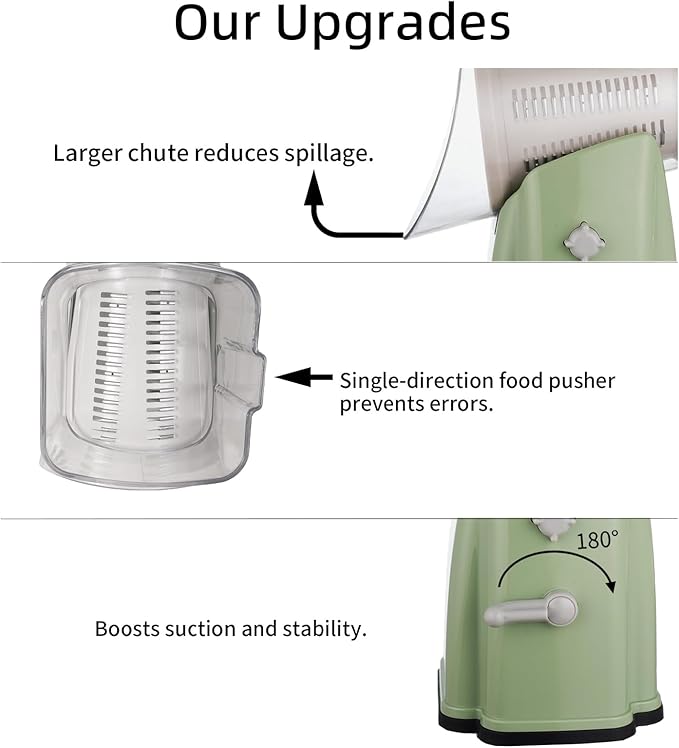 Upgrade Rotary Cheese Grater Shredder with Handle, Strong Suction Base, Multi-purpose Rotary Grater Slicer with 5 Interchangeable Blades for Ice, Vegetables, Fruit, Nuts with Blade Storage Box