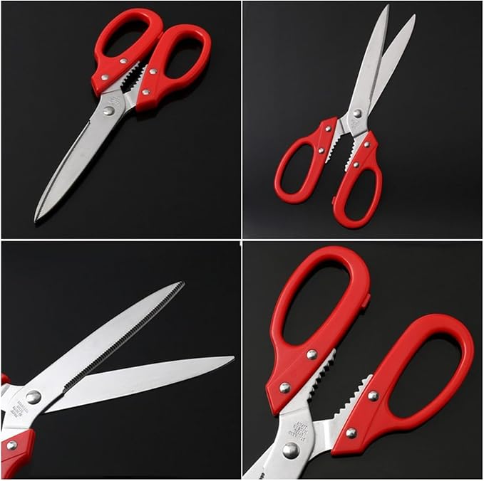 Multipurpose Kitchen Shears Heavy Duty Japan Tanaka Scissors Diamond Cut Stainless Steel 타나카 방산시장 강주은 주방가위 깡스가위 (Red)