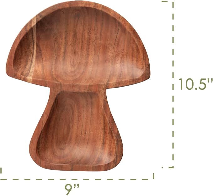 Karma, Acacia Wood Shaped Serving Bowl, Shaped Wooden Compartment Divided, Wood Accent-Plates Divided Dessert Dish Serving Trays Platters, Mushroom