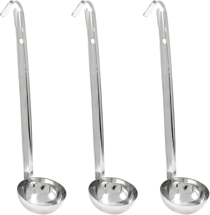 Piutouyar 3 Pcs 2 oz Soup Ladle Set, Stainless Steel Ladle with Long Hooked Handles Kitchen Cooking Serving Ladle Accessories for Cooking Soup Sauce Stews