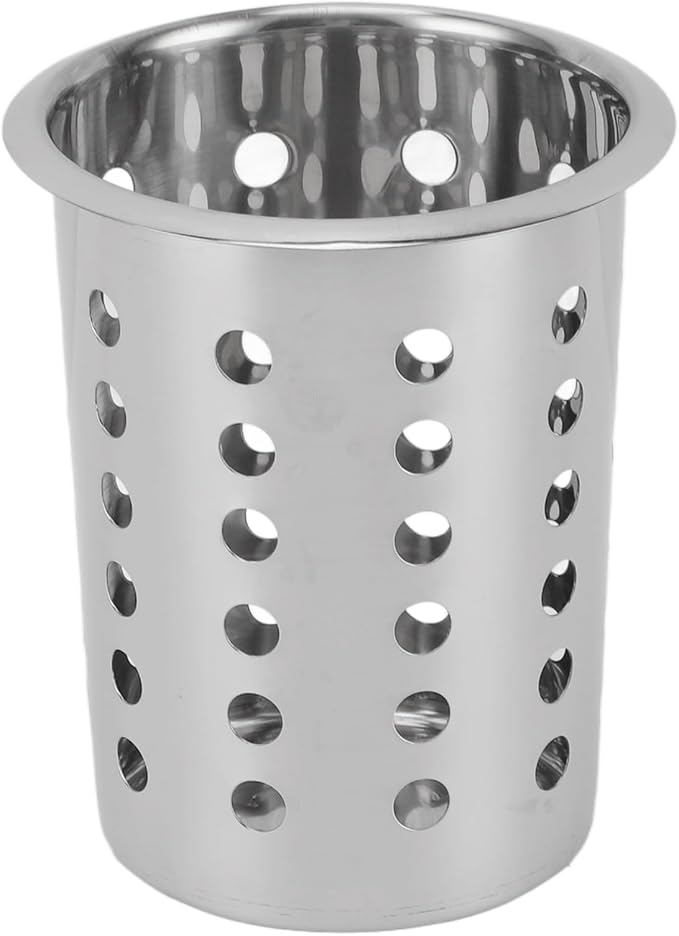 Luqeeg Stainless Steel Utensil Holder, Large Capacity Cutlery Storage, Flatware Cylinder with Simple Stylish Design for Countertop Kitchen Table Dining Table (With Holes)
