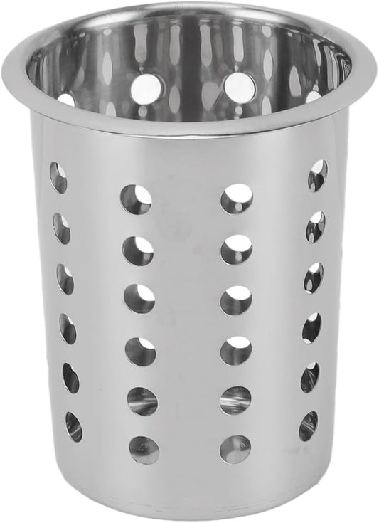 Luqeeg Stainless Steel Utensil Holder, Large Capacity Cutlery Storage, Flatware Cylinder with Simple Stylish Design for Countertop Kitchen Table Dining Table (With Holes)