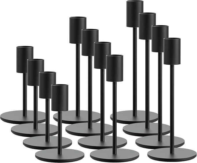 FSyueyun Black Candle Holder Taper Candle Holders, Set of 12 Candle Stick Holders Decor for Mantel Table Centerpiece, Used for Wedding, Dinning, Housewarming Gift
