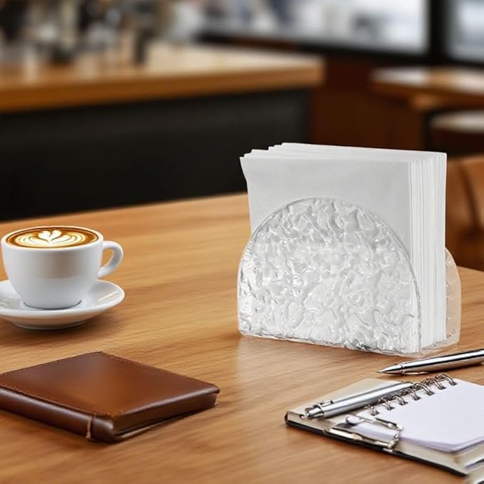 Acrylic Napkin Holder for Table,Thick Napkin Holders with water ripple texture for Paper Napkins & Kitchen Tables & Parties and weddings Suitable for all events (Semicircle)