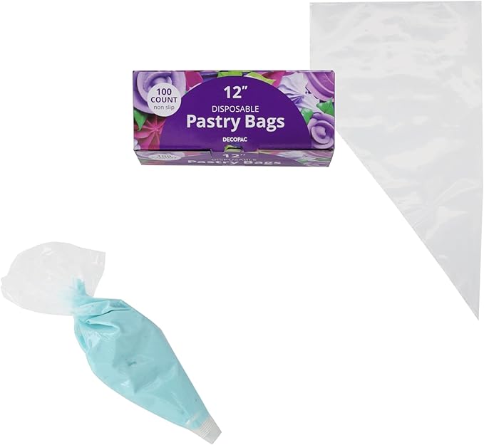 DecoPac Disposable Pastry Bag, Piping Bags with Non-Slip Outer Surface, Pack of 100 Clear Bags - 12 Inch