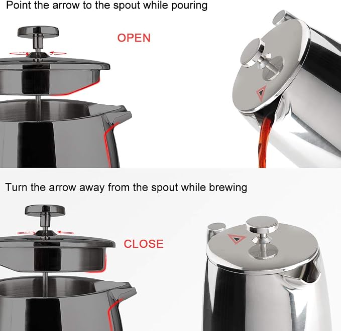 Secura French Press Coffee Maker, 50-Ounce, 304 Stainless Steel Insulated Coffee Press with Extra Screen (Pack of 2)