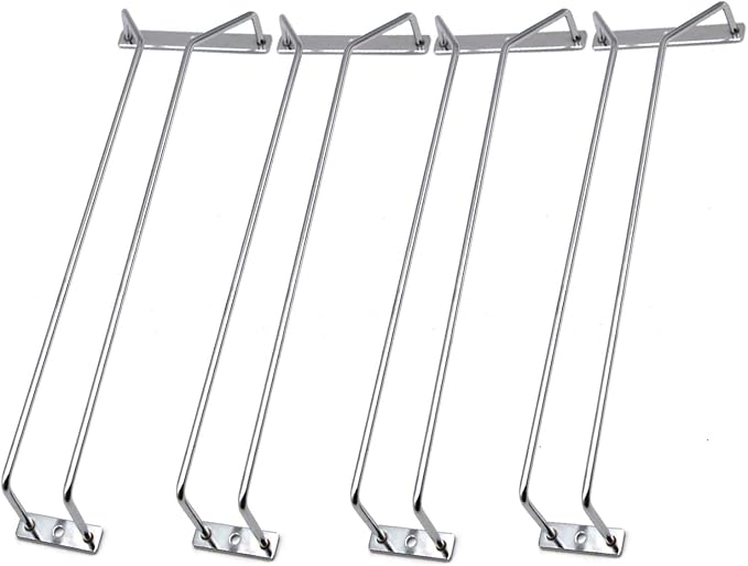 14-Inch Wine Glass Rack, Under Cabinet Wine Glass Holder Stainless Steel Chrome Finish Stemware Rack - Hanging Stemware Holder for Cabinet Kitchen Bar, Set of 4