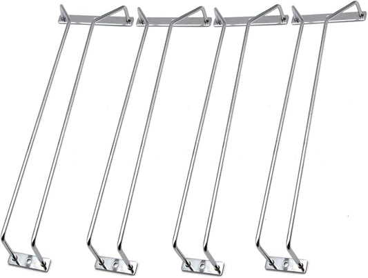 14-Inch Wine Glass Rack, Under Cabinet Wine Glass Holder Stainless Steel Chrome Finish Stemware Rack - Hanging Stemware Holder for Cabinet Kitchen Bar, Set of 4