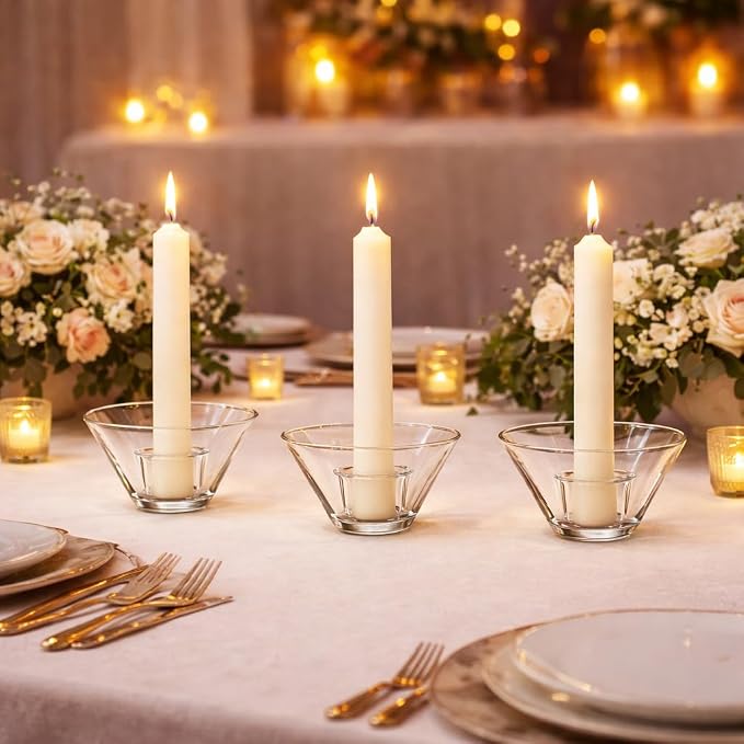 Smtyle Clear Short Candlestick Holders, Glass Tea Light Candle Holders, Set of 3 Candle Holder for Both Wax Taper Candles and Tealights, Small Modern Minimalist Table Centerpieces for Home Decor
