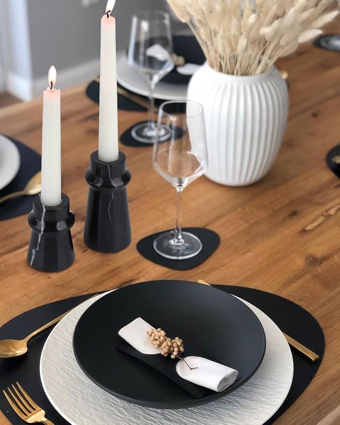Vixdonos Marble Candle Holder Set of 2 Taper Candle Candlestick Mantle Candle Stand for Home Decor,Wedding,Party and Table Centerpieces(Black)