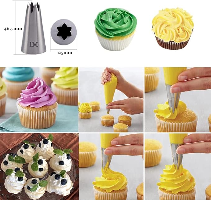 Large Piping Tips for Rose Flower Macaron Meringue Cookie Deviled Eggs Cake Cupcake Decorating,1A 1M 2A 2D 4B Frosting Tip Set,5 Pcs