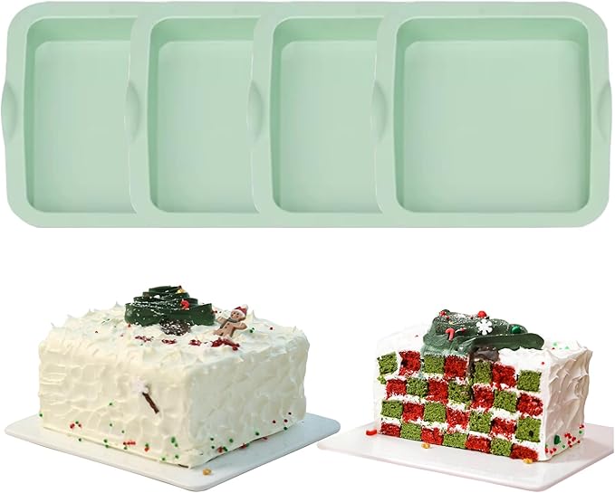 QELEG 4Pcs Square Shaped Cake Pans,6 inch Silicone Pancake Mold,layer Cake Pan Sets for Jumbo Whoopie Pie, Vegetable Pancakes, Taco Shells, Pizza Crust, Omelet, and Resin Craft(Square)