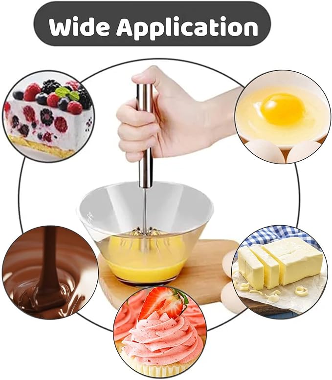 12 Inch Stainless Steel Egg Whisk - Hand Push Rotary Whisk Blender - Versatile Milk Frother, Hand Push Mixer Stirrer for Beating & Stirring, Whisking, Blending