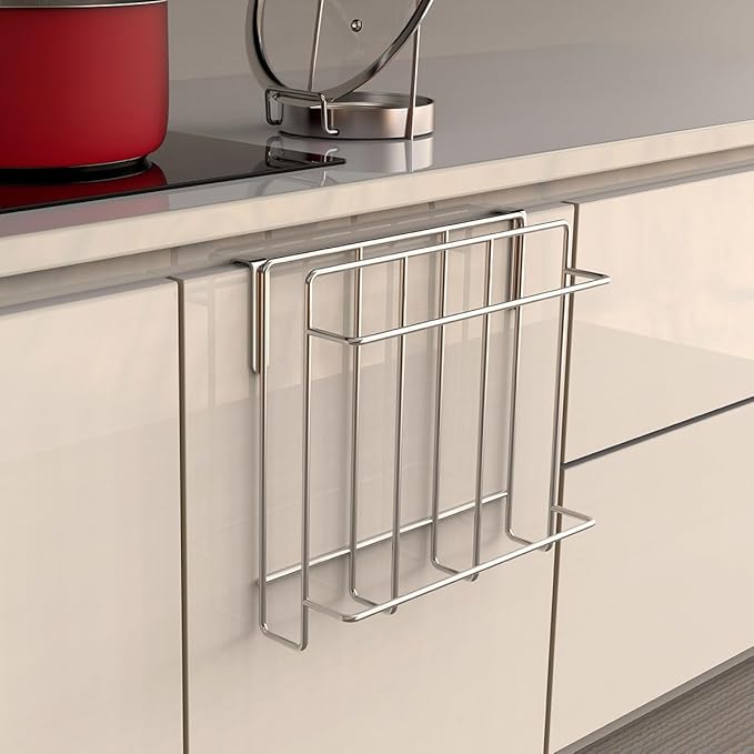 WAGENSTEIGER Stainless Steel Under/Over Cabinet Cutting Board and Kitchen Towel Rack – Space-Saving Rack for Countertop and Cabinet Door Storage, Chopping Board Holder (One-Layer)