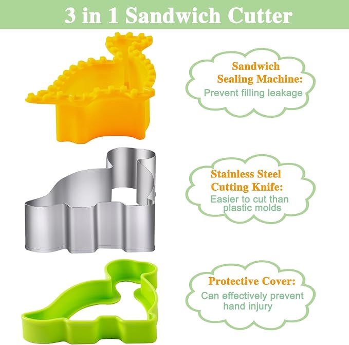 Sandwich Cutter for Kids Lunch 22 Pcs (LARGE), Nifogo Sandwich Maker, Cookie Cutters and Sealer Set, Bread Decruster, Dinosaur Mickey Square Circle Shape for Boys Girls
