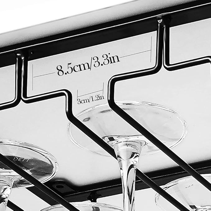 15.7in Wine Glass Rack - Hanging Wine Glass Rack Under Cabinet, Metal Wine Glass Holder, Glasses Storage Hanger Organizer for Home Kitchen Décor - Black