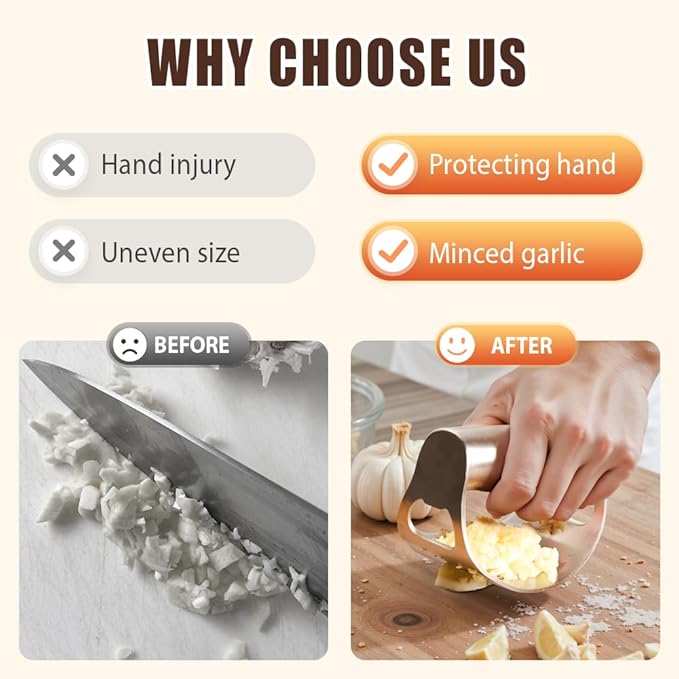 Stainless Steel Garlic Press Rocker, 2025 Upgrade Mincer and Chopper with Garlic Peeler & Clean Brush, Portable Garlic Press Rocker Tool for Smashing Garlic Kitchen Utensils Gadget (2PCS)