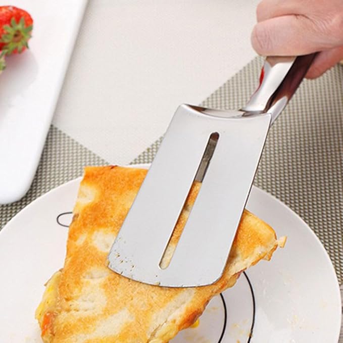 2 Pcs Kitchen Cooking Tongs 10 inch Stainless Steel Flipping Spatula Steak Clamps for Cooking Grilling Frying Bread Hamburger Pies Pizza Pancakes