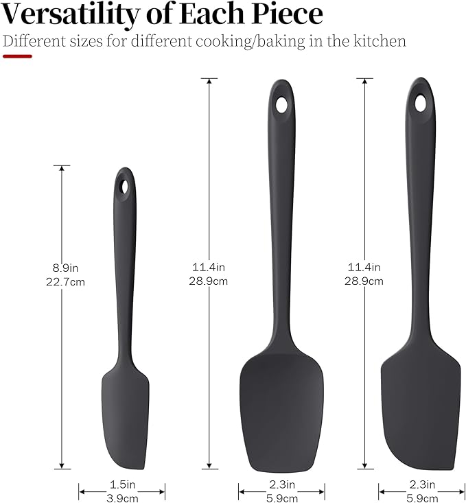 Heat Resistant Silicone Spatula Set of 3, Luxiwise 600ºF High Temp Baking Scraper Cooking Utensils Non-Stick BPA-Free for Seamless Mixing, Folding, Scraping with Rubber Kitchen Essentials (Black)
