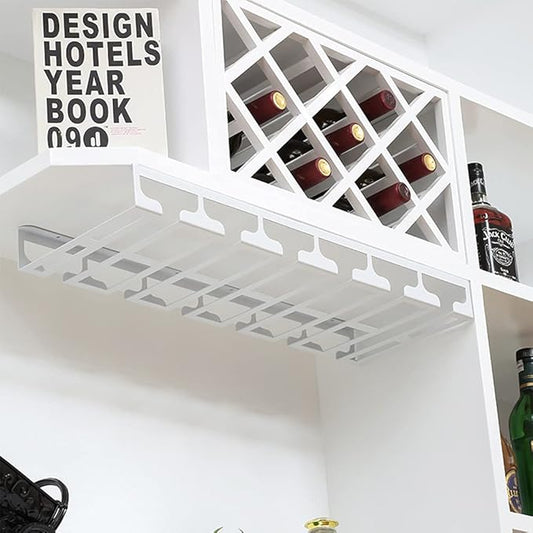 Stemware Rack Under Cabinet Iron Wine Glass Holder Glasses Storage Hanger Organizer, Hanging Wine Glass Holder for Home Kitchen Bar