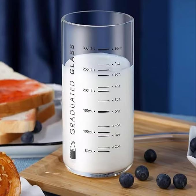 10 Oz Glass Measuring Cup for Milk, Juice, Coffee, Ice Cream - Ideal for Elderly, Beginners & Weight Loss