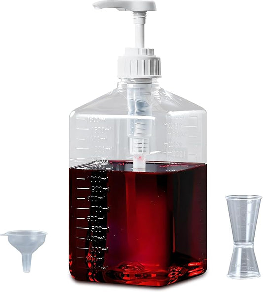 Large Capacity Syrup Dispenser for Coffee Bar, Pump Dispenser 54oz 1600ml PET Syrup Bottle w Measuring Cup and Funnel, Dispenser Bottle w Upgraded Pump
