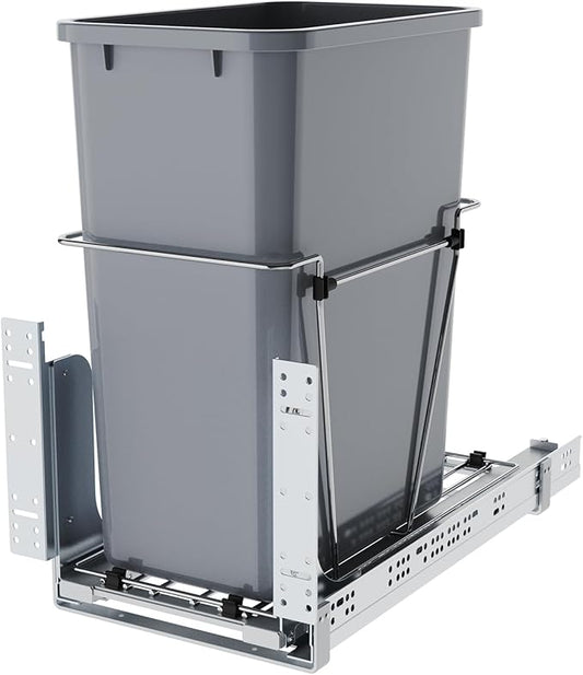 Pulloutor Pull Out Cabinet Organizer, 35 Qt Single Trash Can Pull Out Cabinet Trash Can, Soft Close Under Sink Cabinet Organizer, Insert Mount for Kitchen Cabinet Storage