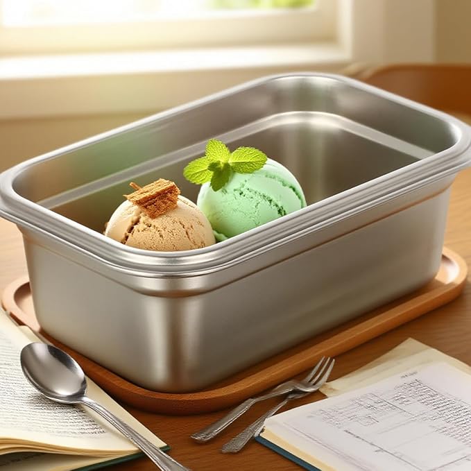 Reusable Ice Cream Tub Containers 2 Quart: Stainless Steel Ice Cream Containers for Homemade Ice Cream, Sorbet, Frozen Yogurt or Gelato - Stackable Ice Cream Freezer Container,1.8 Liter
