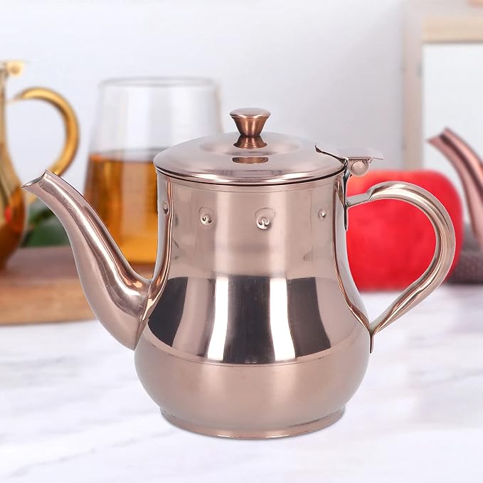OUKENS Stainless Steel Teapot, 500ml Rose Gold Modern Gooseneck Tea Kettle for Pour Over, Coffee Pot with Removable Infuser, for Loose Leaf Tea Brewing, Home Kitchen, Hotel