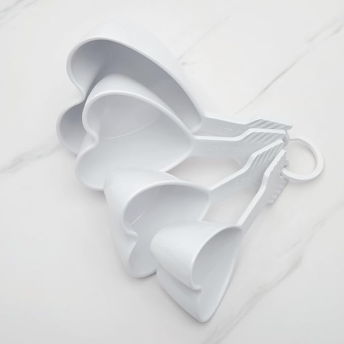 UP 4-Piece Heart Melamine Measuring Cups Set, Professional Nesting Baking and Cooking Tools for Liquid and Dry Ingredients, White